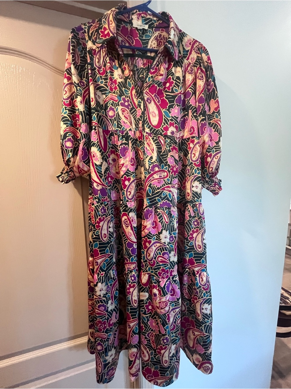 Umgee Paisley Midi Dress in Pink and Green